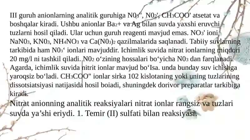 Anionlarning uchinchi guruhi va ular xossi fat reaksiyalari 2