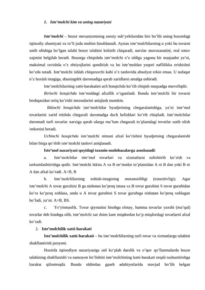 Iste’molchilar xulqi nazariyasi 2