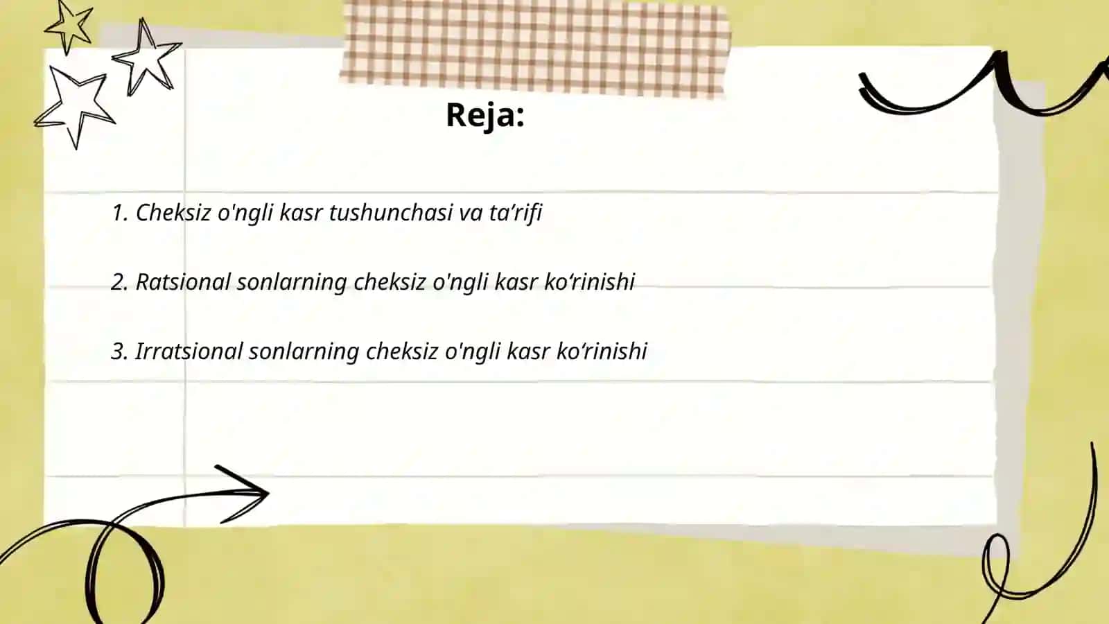 Cheksiz o'ngli kasr 2