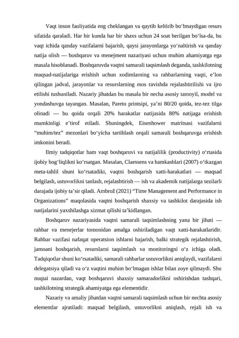 Vaqtni samarali taqsimlash bo‘yicha tadqiqot 2