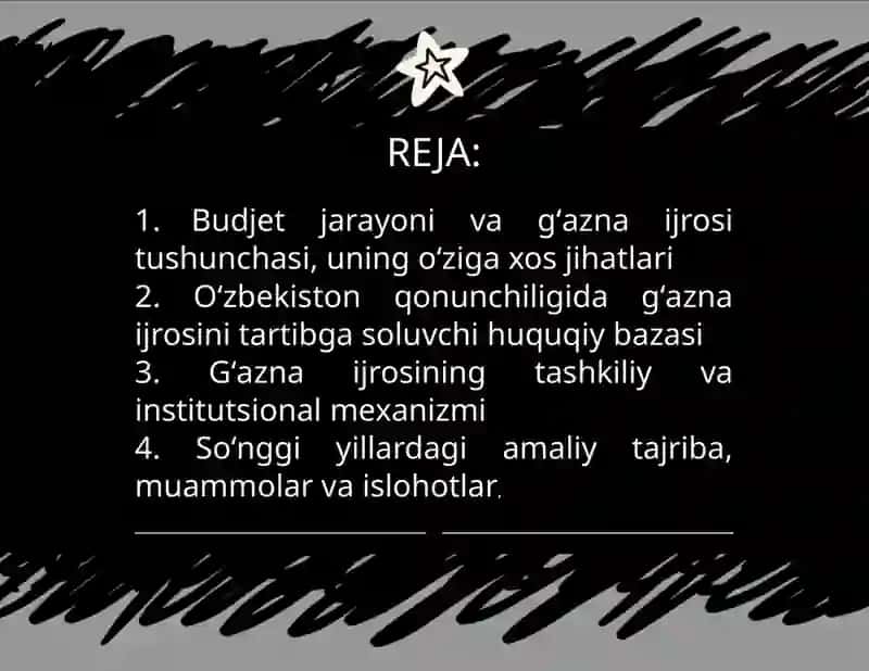 Oʻzbekiston Respublikasida budjet gʻazna ijrosini tartibga solinishi 2