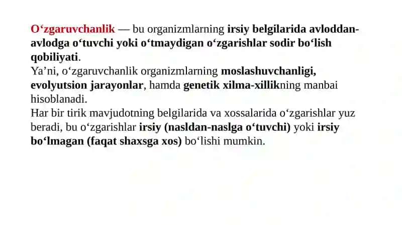 O‘zgaruvchanlik va uning xillari 2