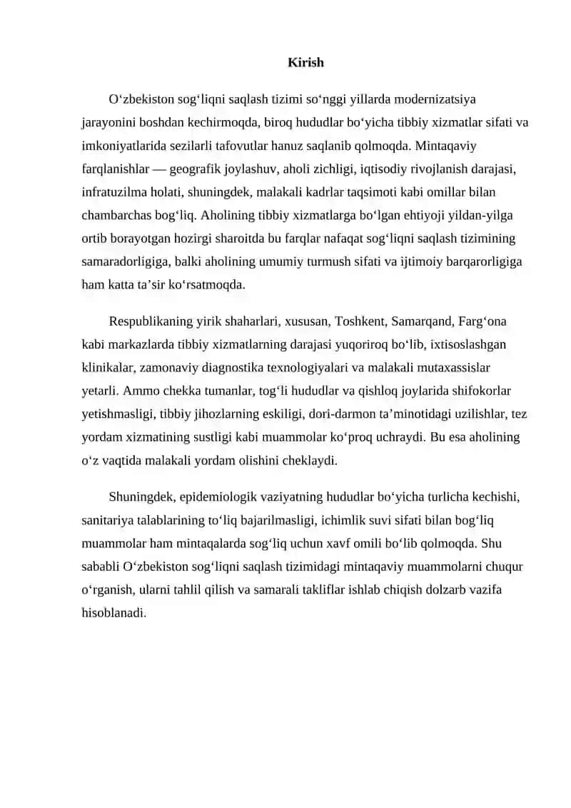 O‘zbekistonning sog‘liqni saqlash sohasidagi mintaqaviy muammolari 2