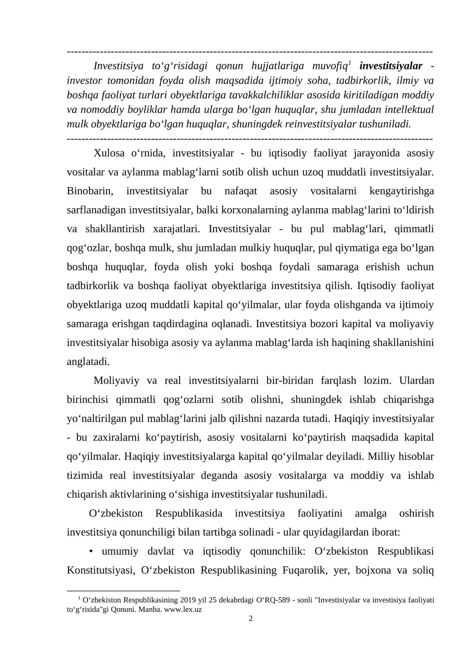 QISHLOQ XO‘JALIGIDA INVESTITSIYALAR VA ULARDAN FOYDALANISH SAMARADORLIGI 2