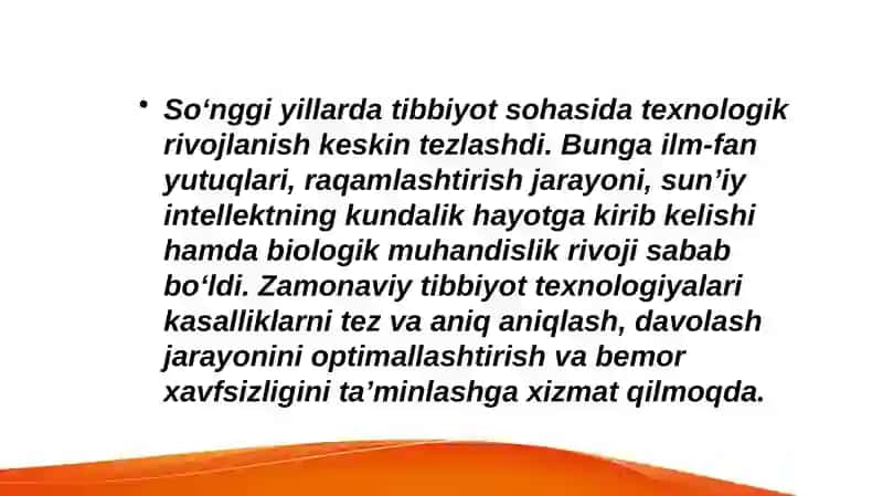 ZAMONAVIY TIBBIYOT TEXNOLOGIYALARI 2