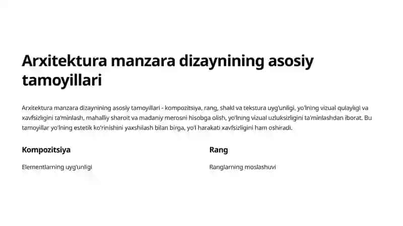 Avtomobil yo'llarini arxitektura manzrali obodonlashtirish 2