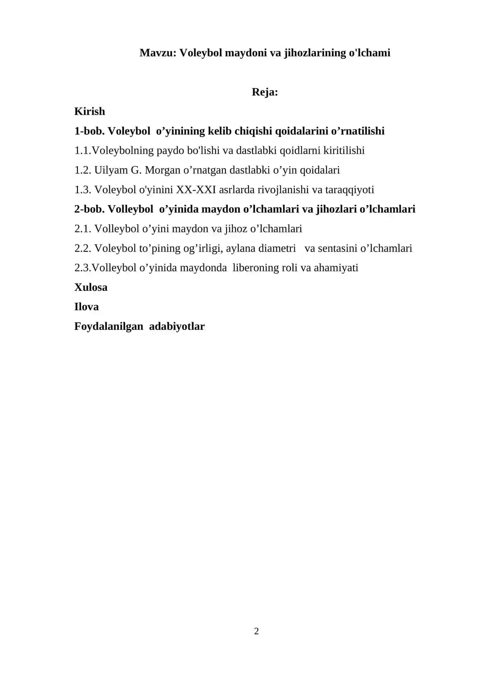 Voleybol maydoni va jihozlarining o'lchami 2