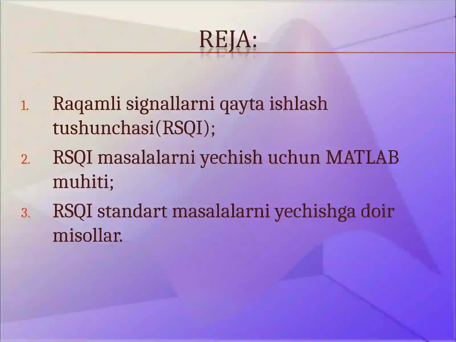 Signallarni raqamli qayta ishlash masalalari 2