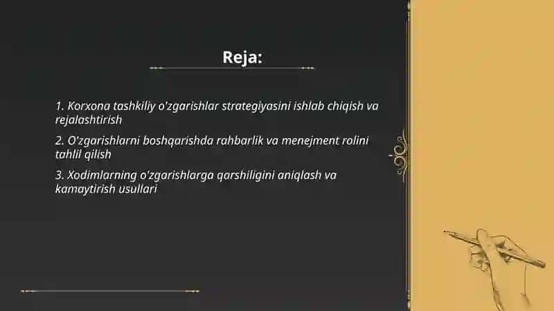 Korxona tashkiliy o'zgarishlar 2