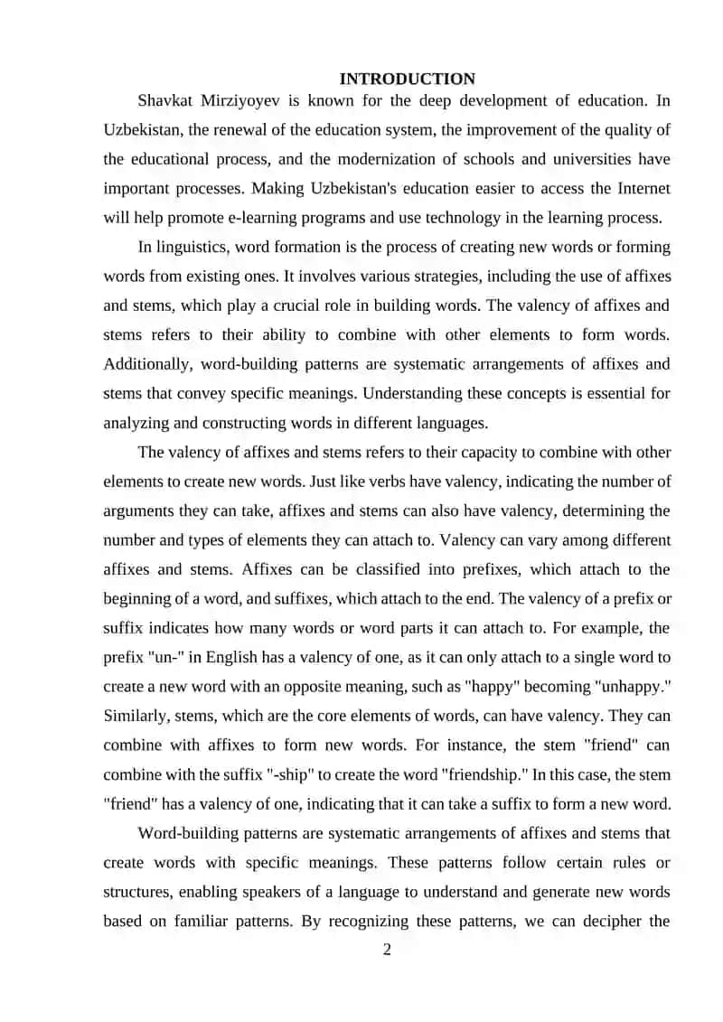 The Valency of affixes and stems. Word-building patterns and their meaning 2