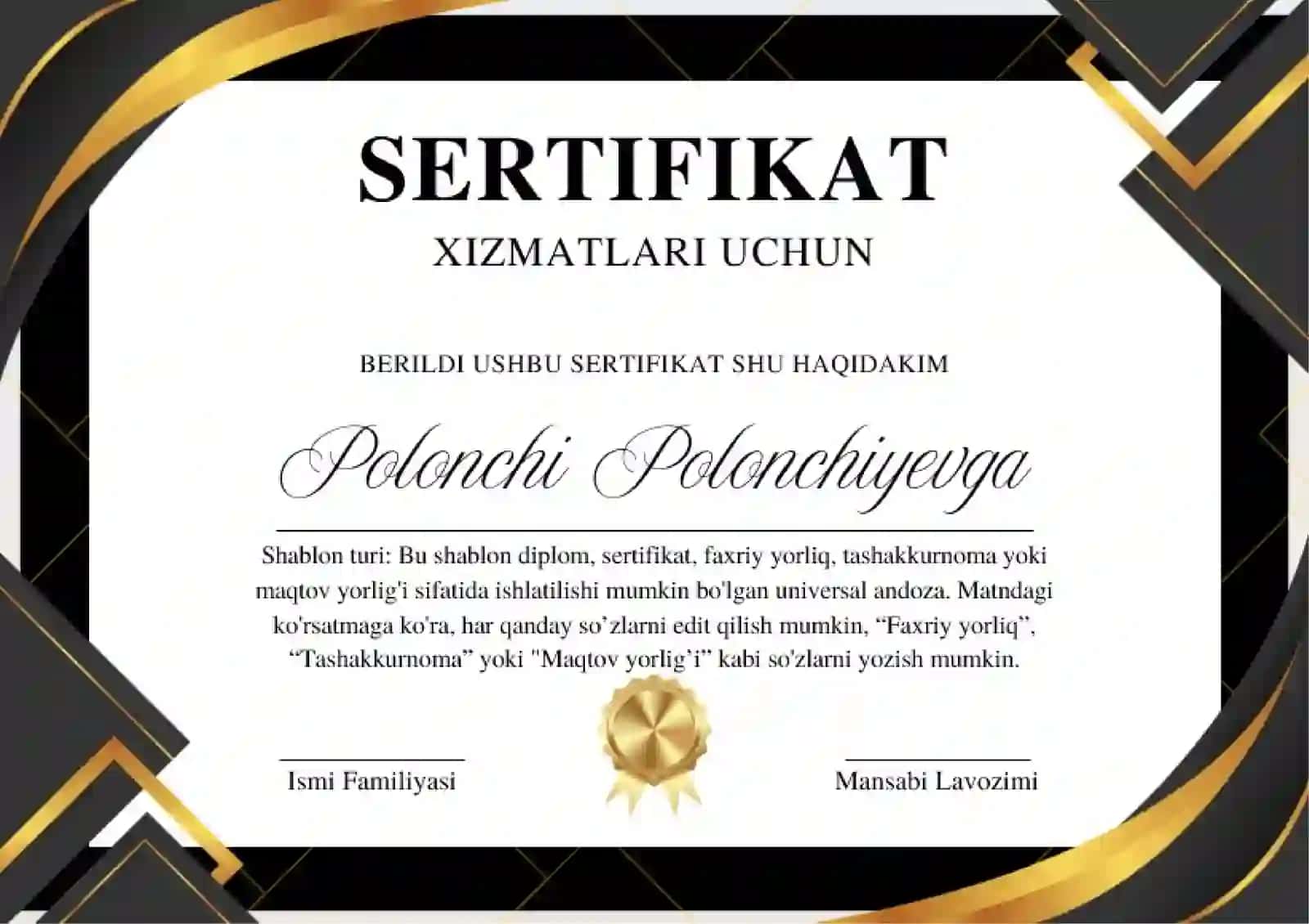 Shablon Sertifikat 2