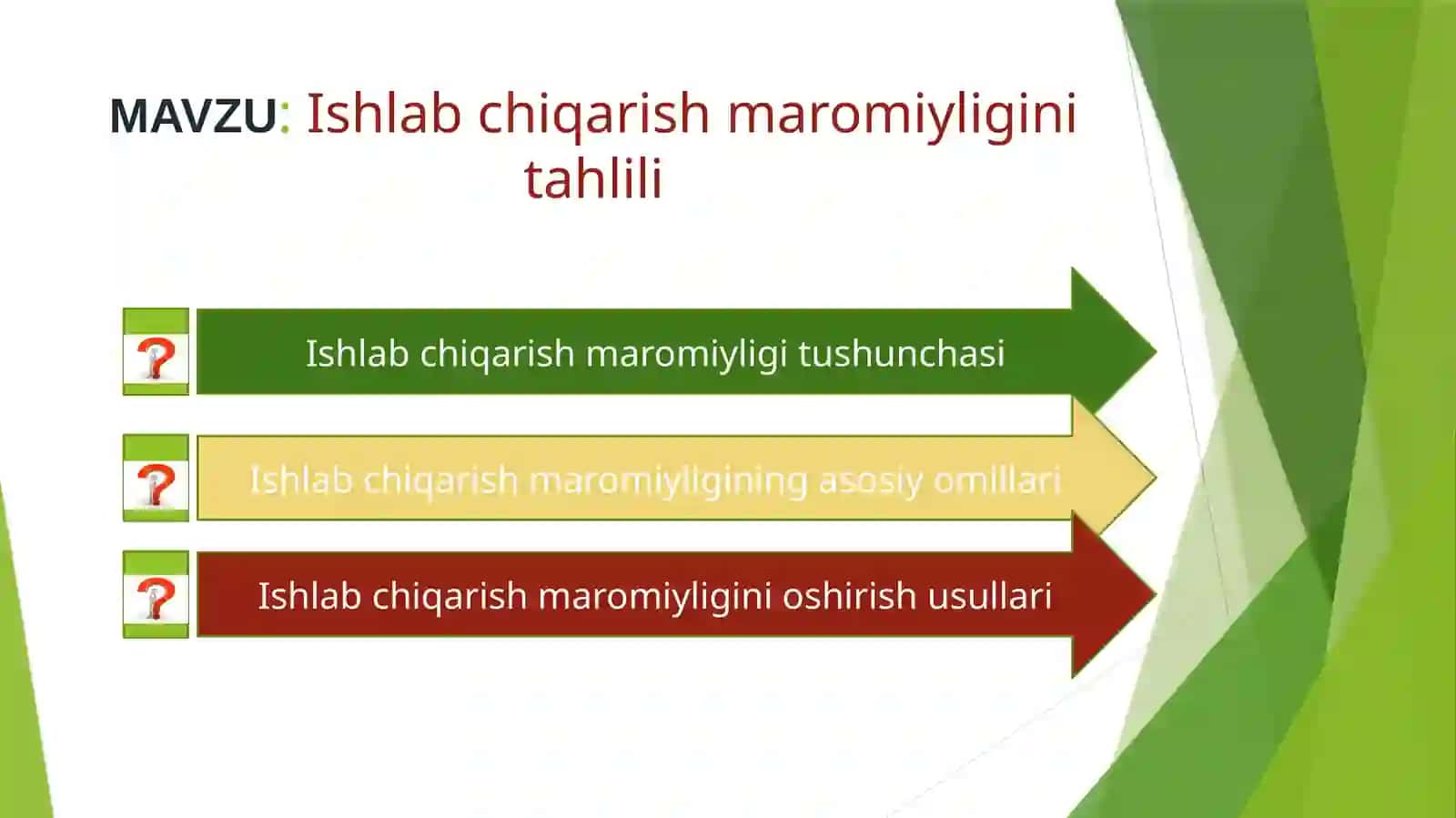 Ishlab chiqarish maromiyligini tahlili 2