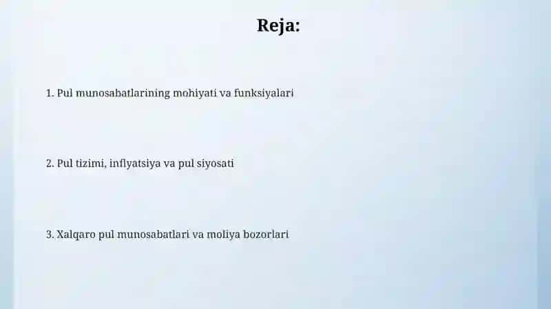 Pul muomalasi munosabatlari 2