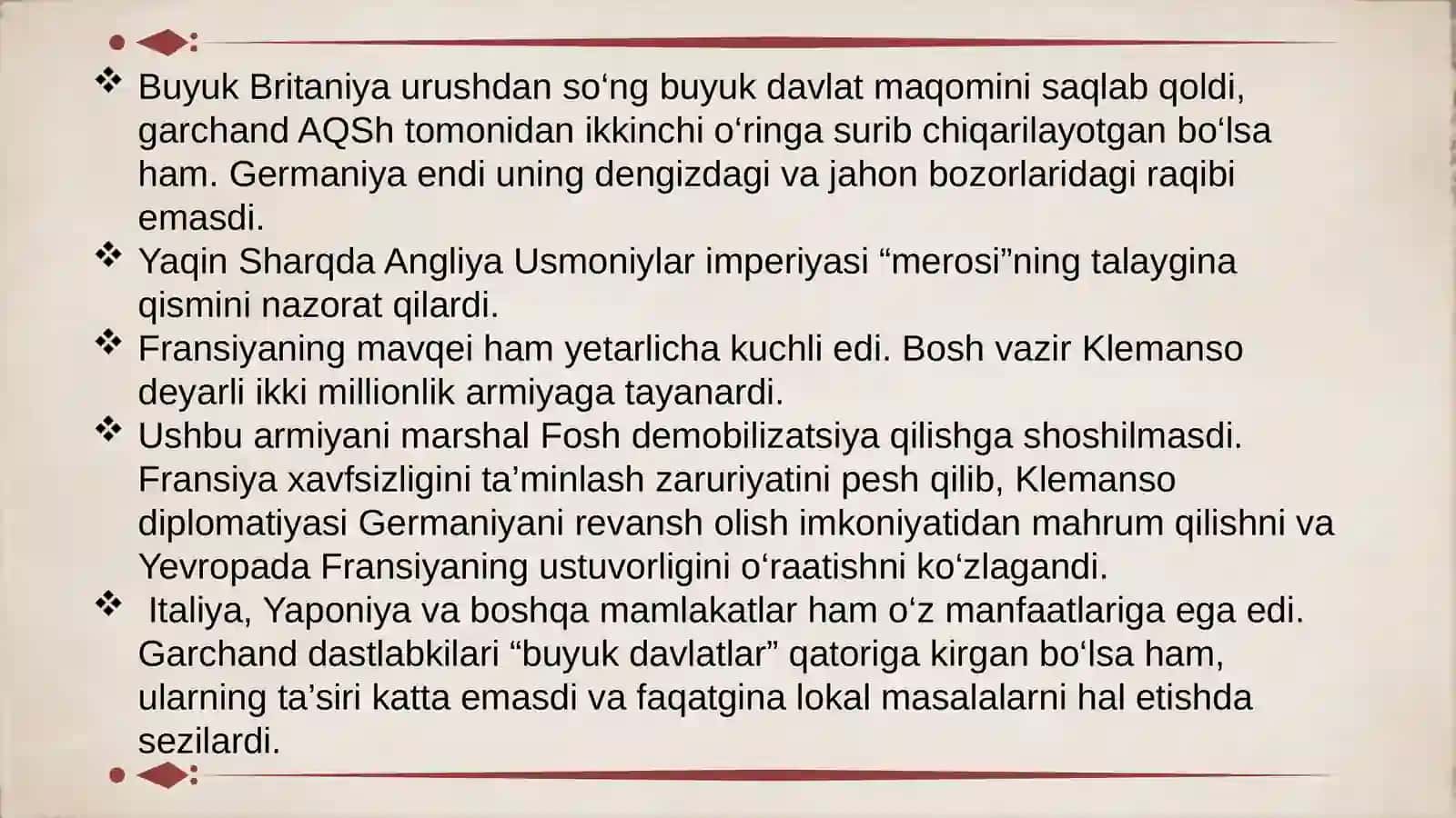 XX asrning 20-30 yillarda xorijiy va diplomatik munosabatlar 2