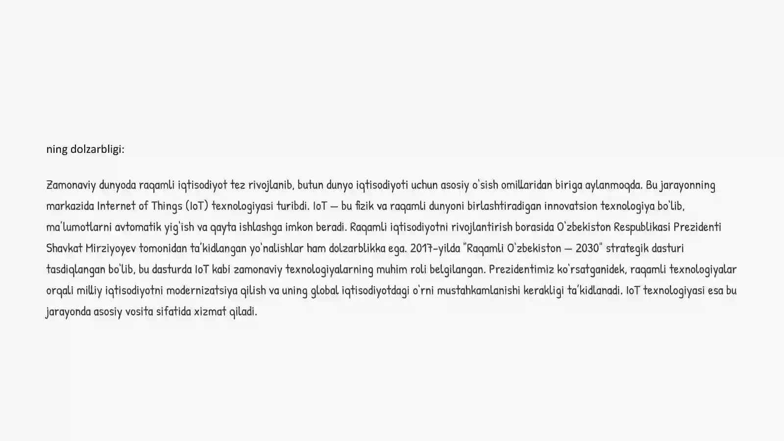 RAQAMLI IQTISODIYOTDA IOT QURILMALARINING ISHLATILISHI VA ULAR ORQALI MA'LUMOTLAR YIG'ISHNING IQTISODIY NATIJALARI 2