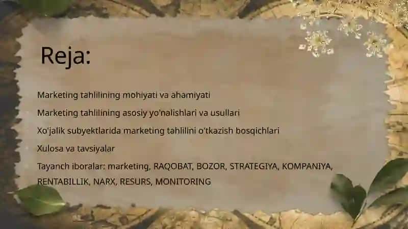 Xo'jalik subyektlarining marketing faoliyatida tahlil 2