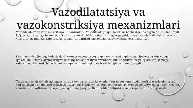 Qon tomiri endoteliyasining funksiyalar yurak qon tomiri tizimida regenator va kompensator jaroyonlar 2