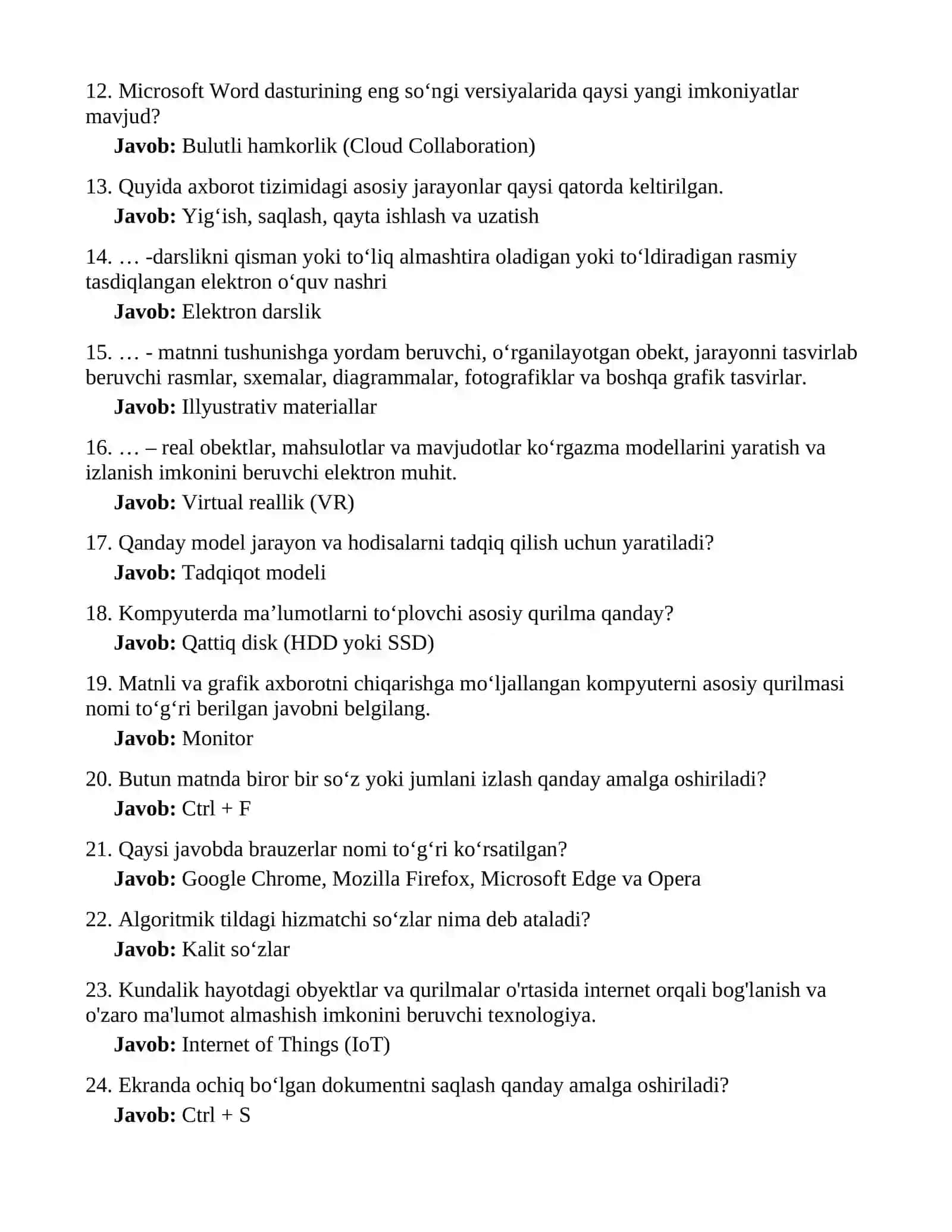 ARGOS (2026) AT bo'yicha savollarga javoblar. Jami 286 ta 2