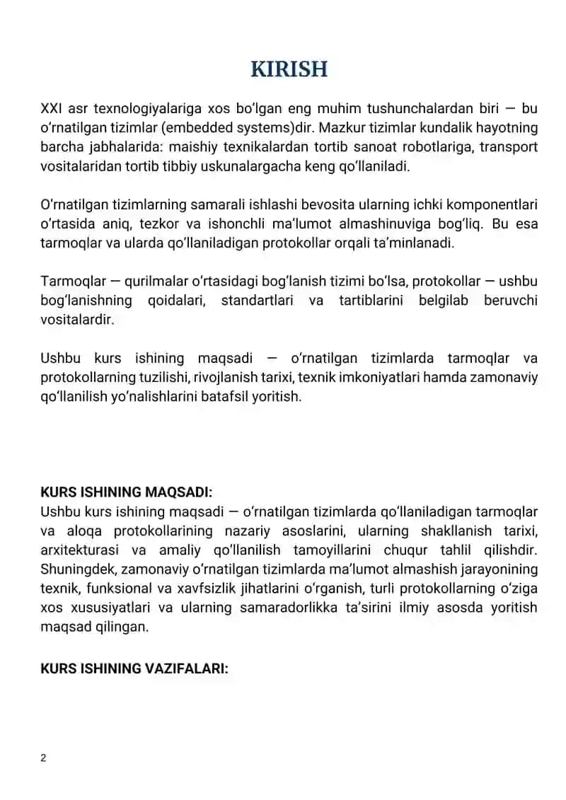 O'rnatilgan tizimlarda tarmoqlar va protokollar 2