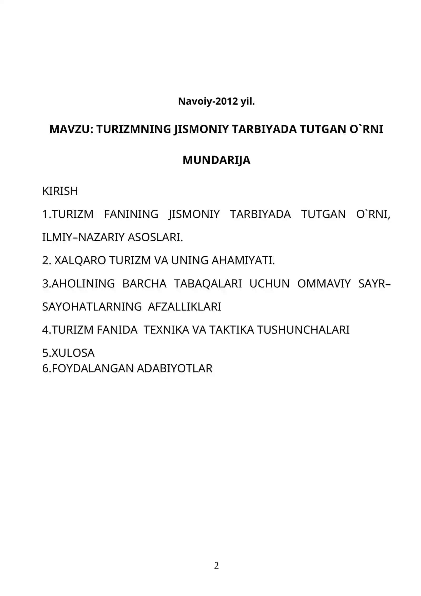 Turizmning jismoniy tarbiyada tutgan o`rni 2