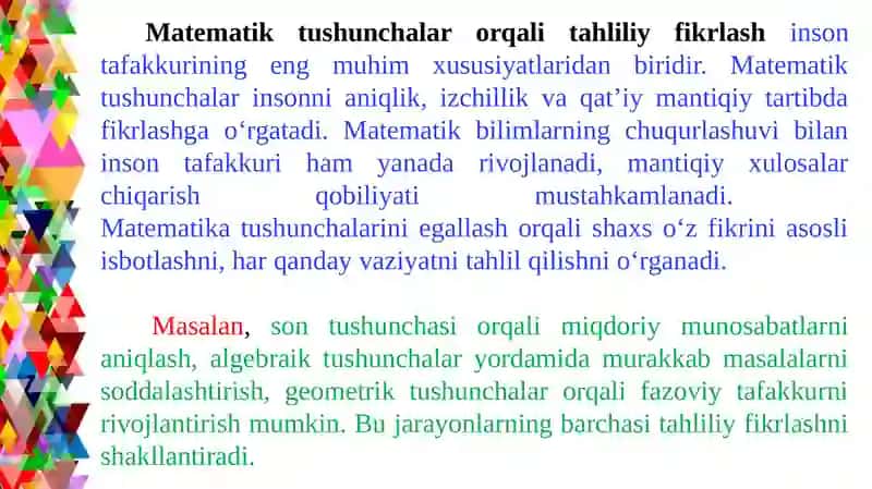 Mantiqiy fikrlash va matematik bilimlarning o’zaro aloqasi. Mantiqiy fikrlashni rivojlantirishda o’yinli metodlar 2