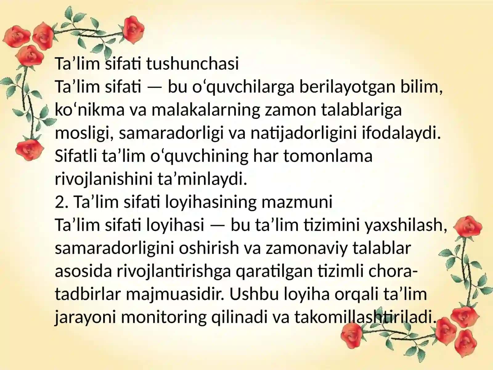 Ta’lim sifati loyihasining asosiy vazifalari 2