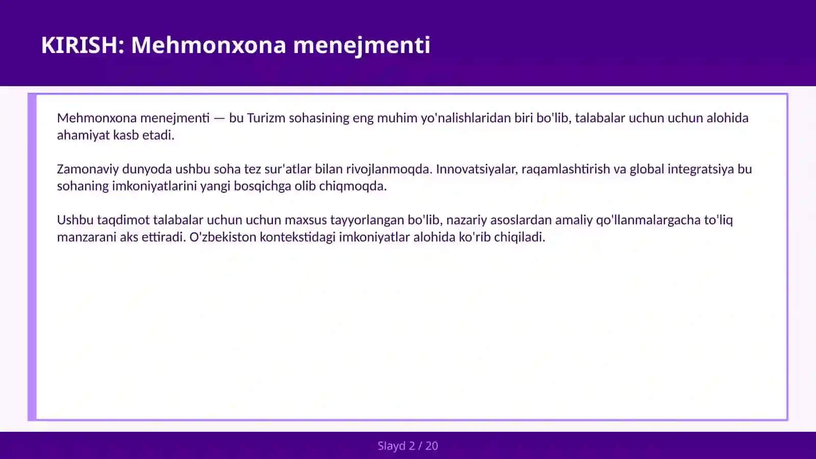 Mehmonxona Menejmenti 2