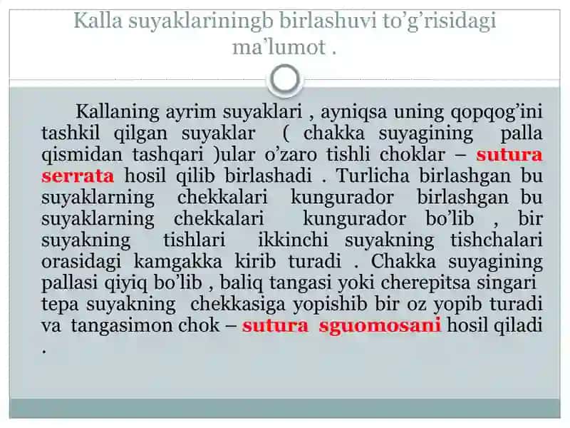 Kalla suyaklarining Harakatchan Va Harakatsiz Birikishlari 2