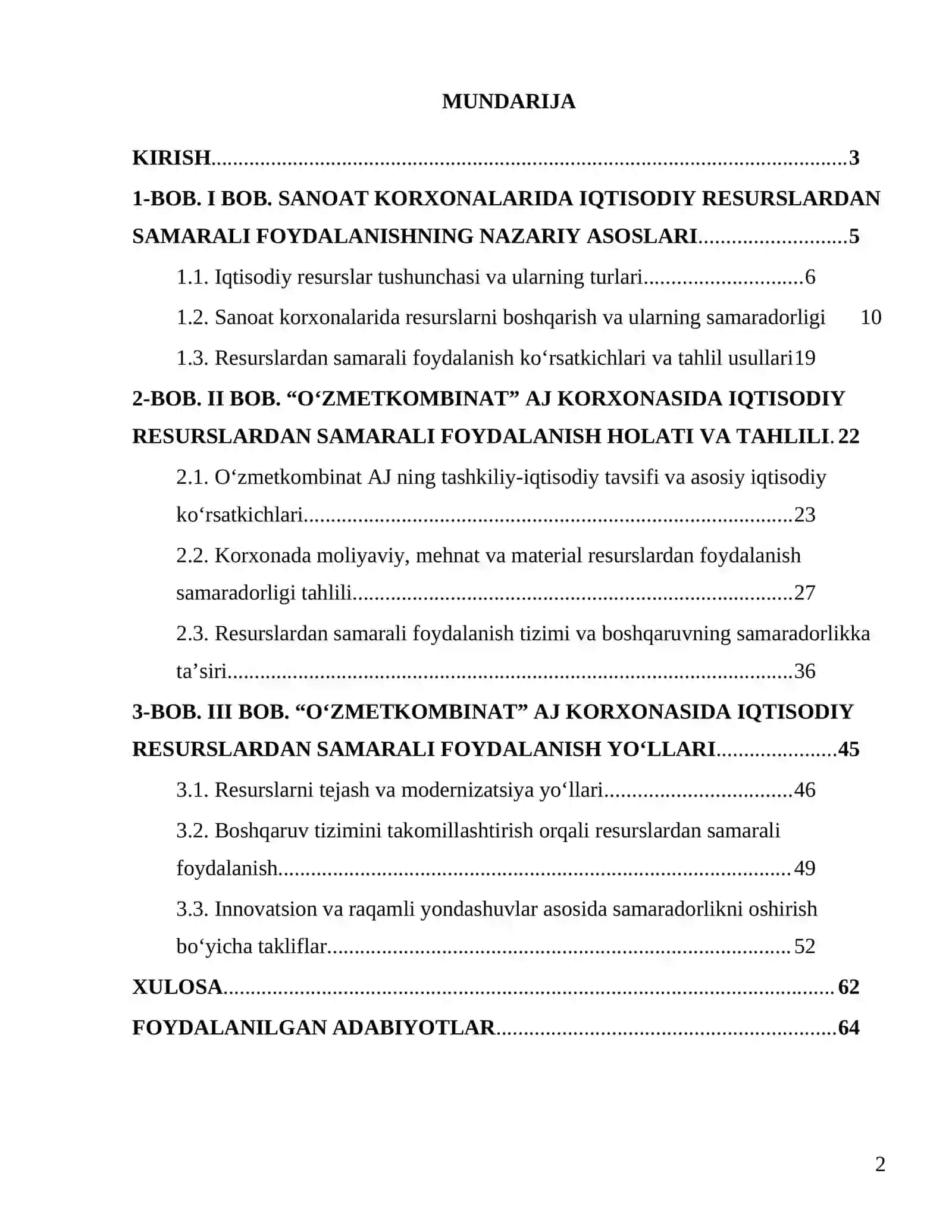 "O'zmetkombinat" AJ korxonalarida iqtisodiy resurslardan samarali foydalanish yo'llari 2