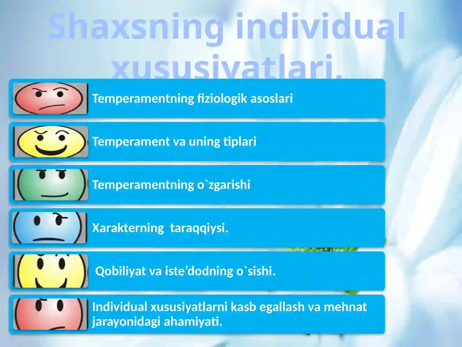 Shaxsning individual xususiyatlari. Temperament haqida 2