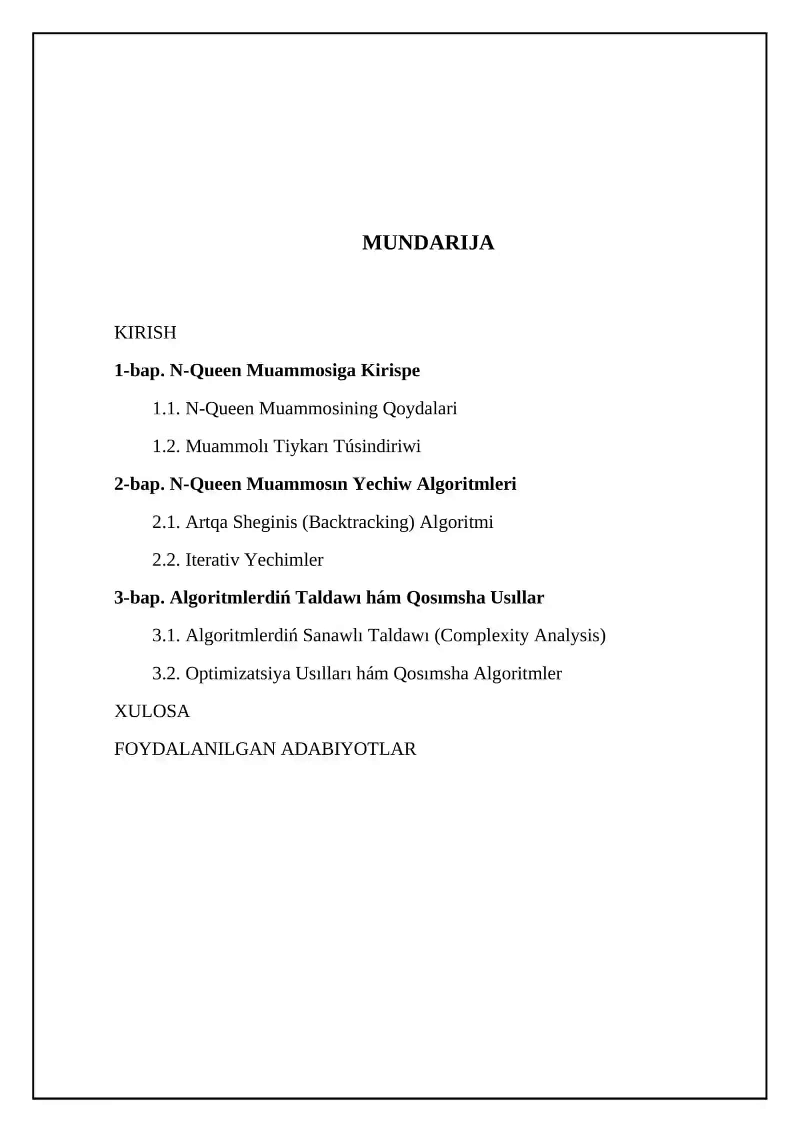 N-Queen muammosini yechish algoritmlari 2