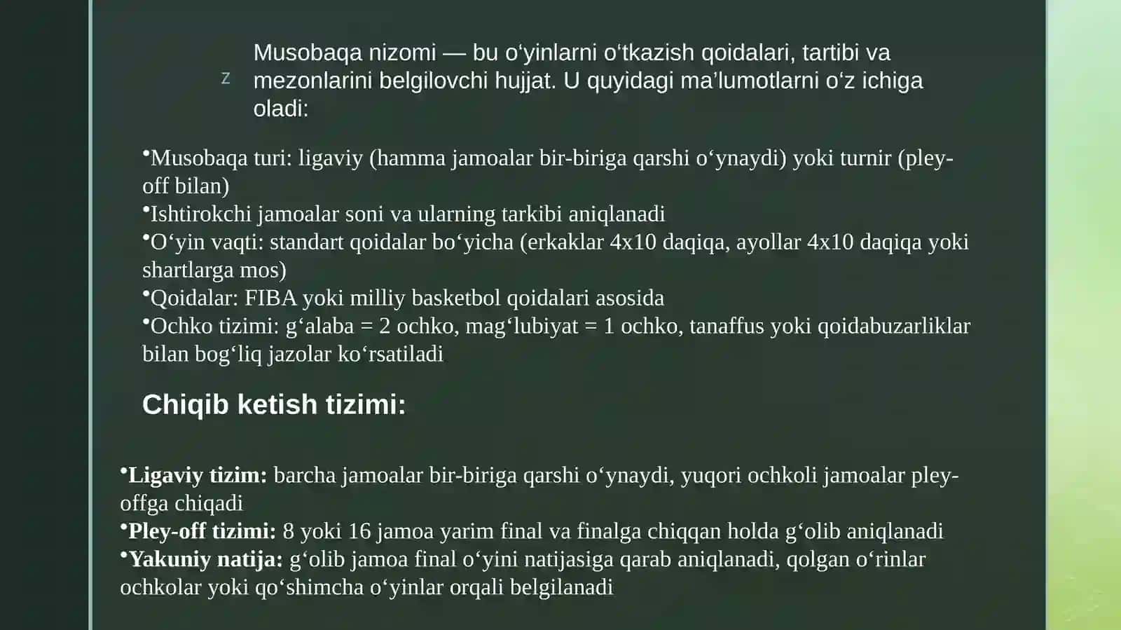 Basketbol musobaqa qoidalari 2