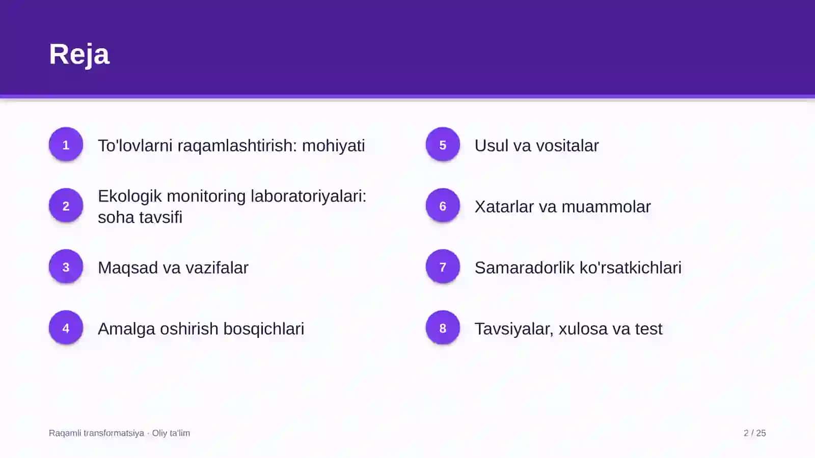 Ekologik monitoring laboratoriyalarida to'lovlarni raqamlashtirish 2