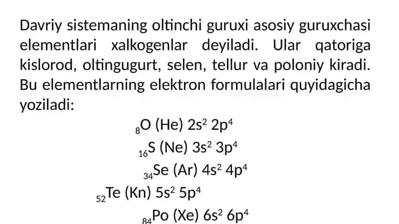 Davriy sistemaning oltinchi asosiy guruxcha elementlari 2