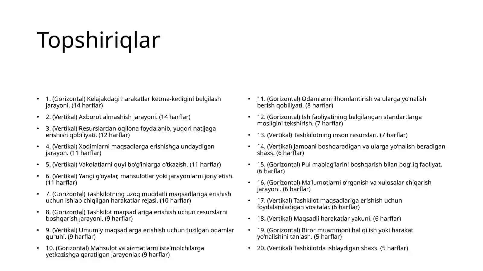 Menejment fanidan krossvord 2