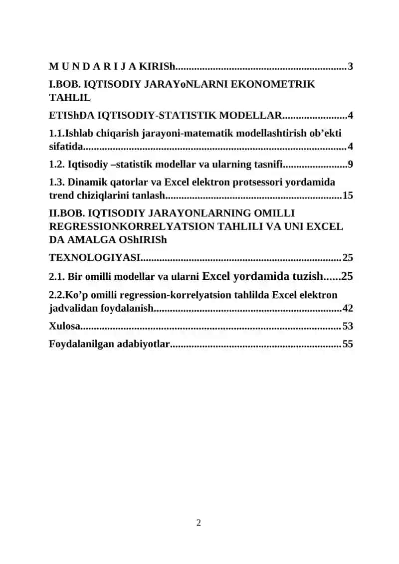Iqtisodiy jarayonlarni ekonometrik tahlil etishda excel elektron protsessoridan foydalanish 2
