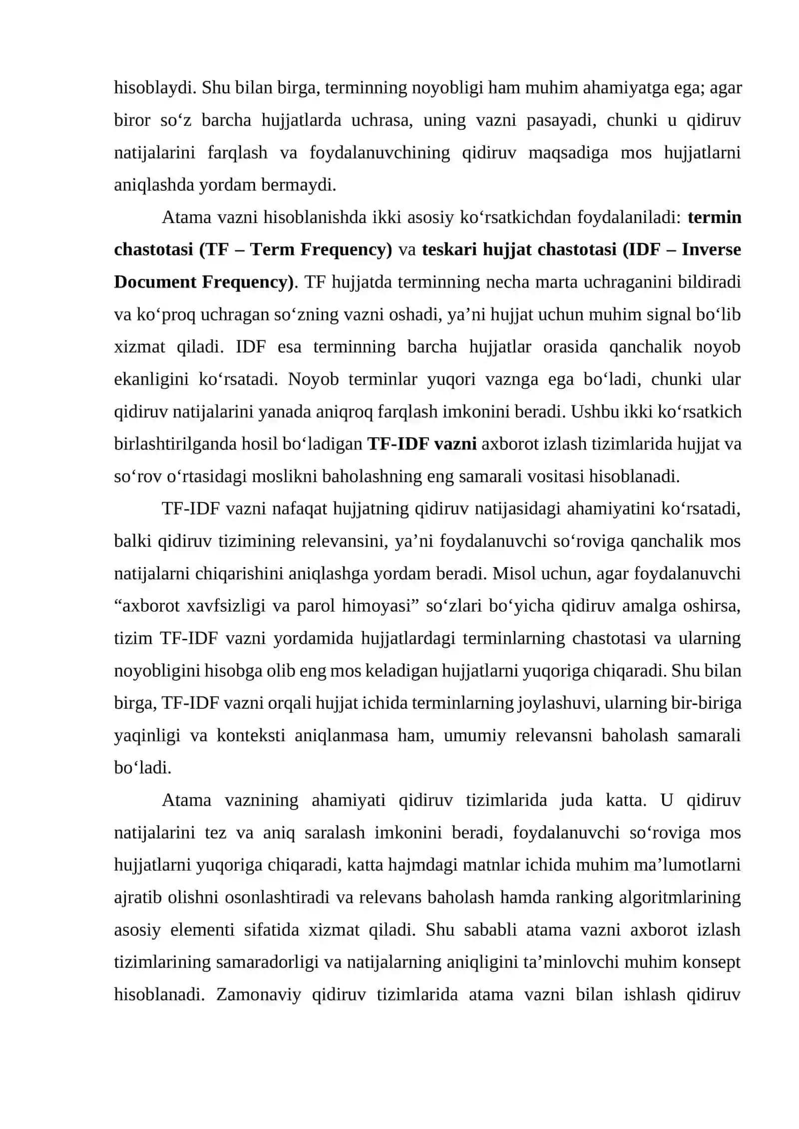 Atamaning vazn va vektor makon modeli 2