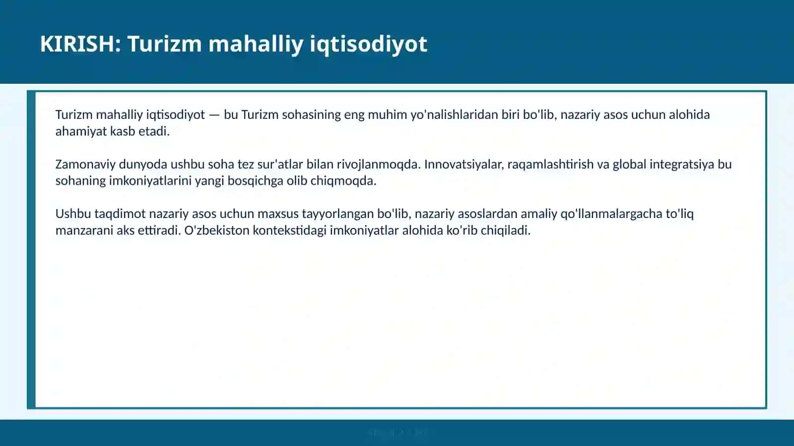 Turizm mahalliy iqtisodiyot 2