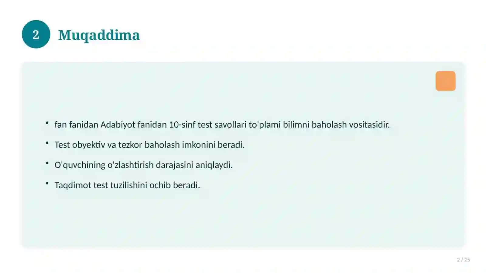 Adabiyot fanidan 10-sinf test savollari to'plami 2