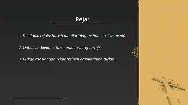 Auditning dastlabki rejalashtirish amallari tasnifi 2