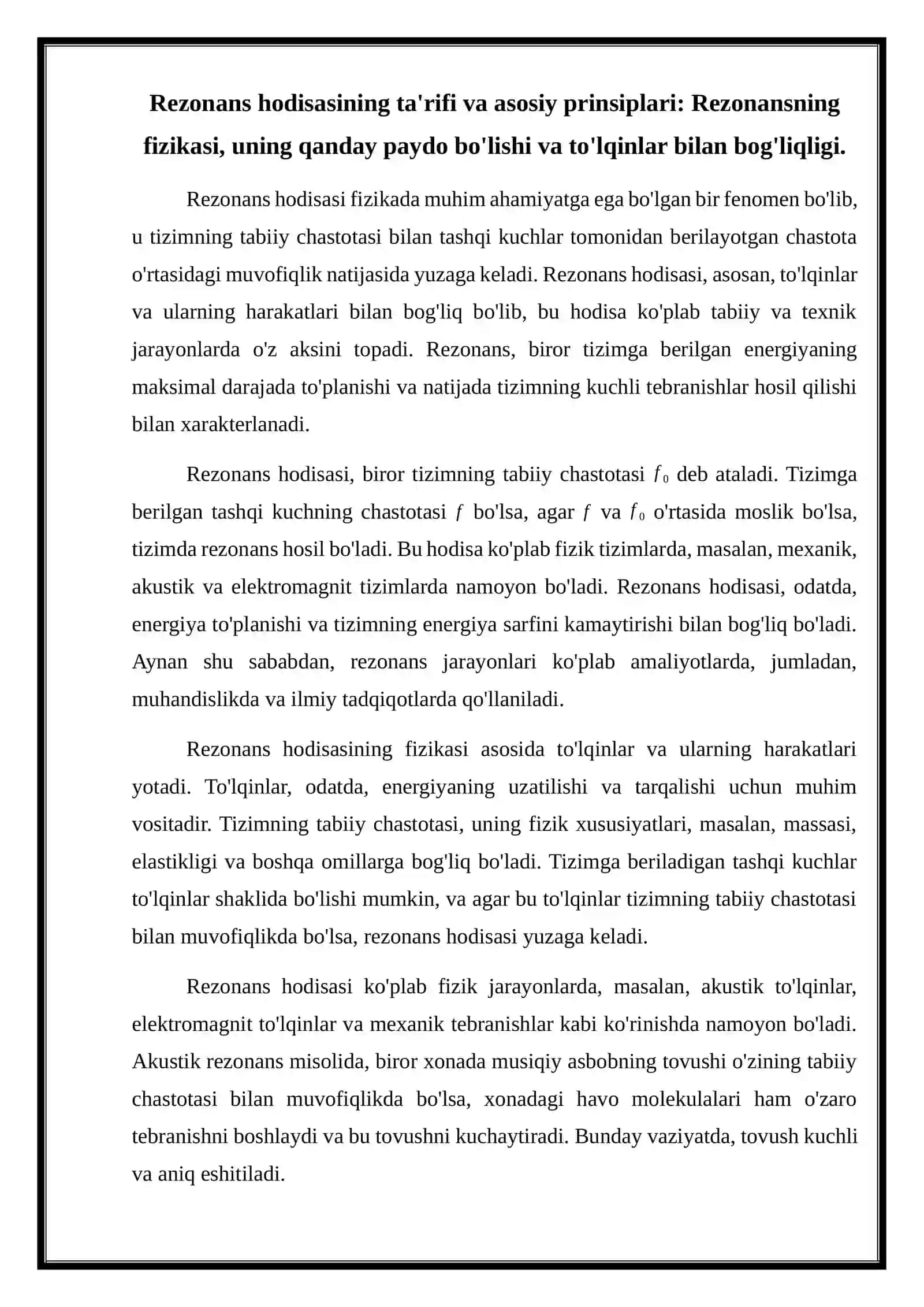 Rezonans hodisasi va uning amaliy ahamiyati 2