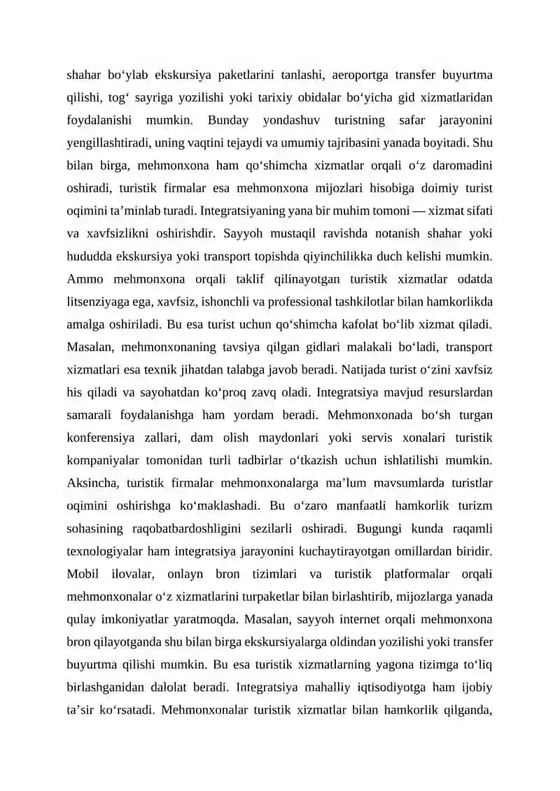 Mehmonxonalardagi Turizm Integratsiyasi 2