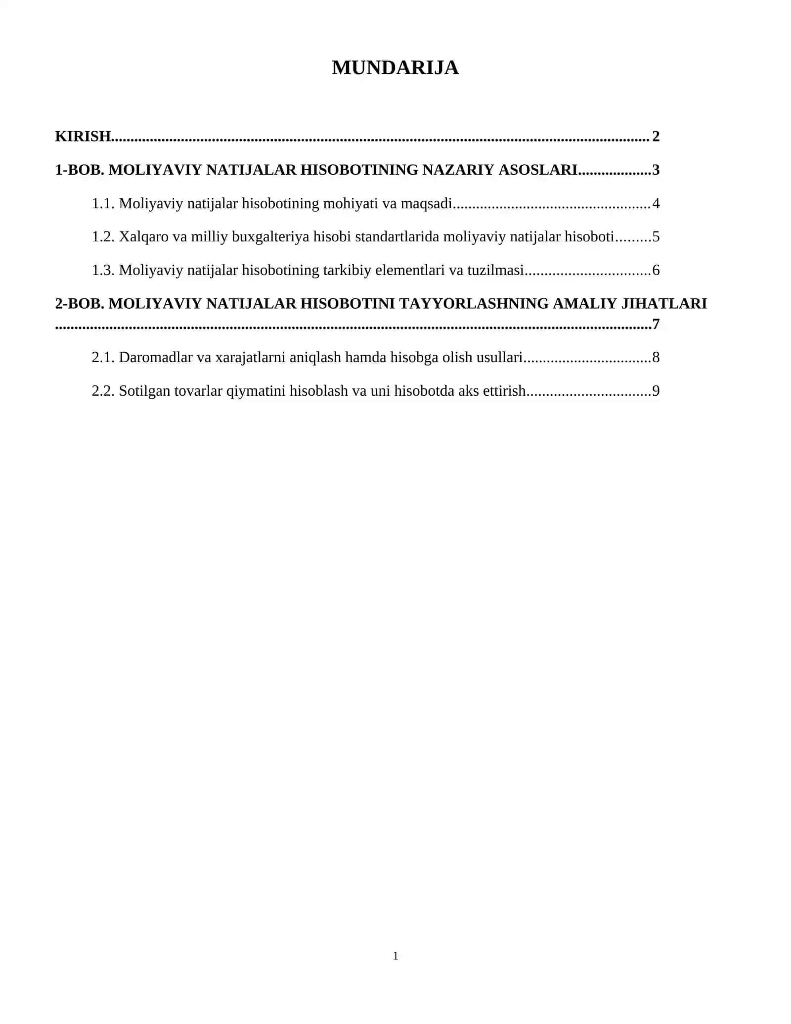 Moliyaviy natijalar xisoboti 2