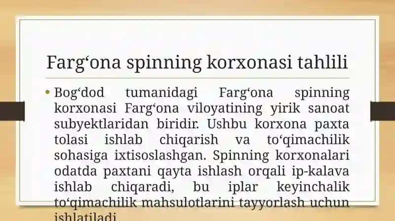 Fargʻona Spinning Korxonasi 2