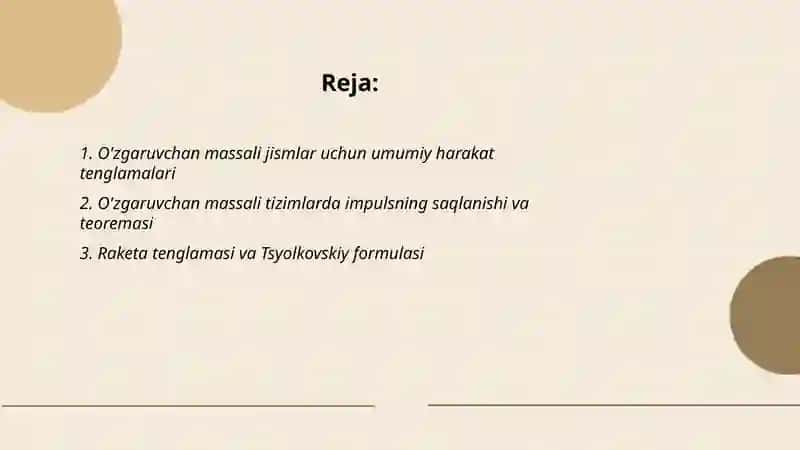 O'zgaruvchan massali jismlar mexanikasi 2