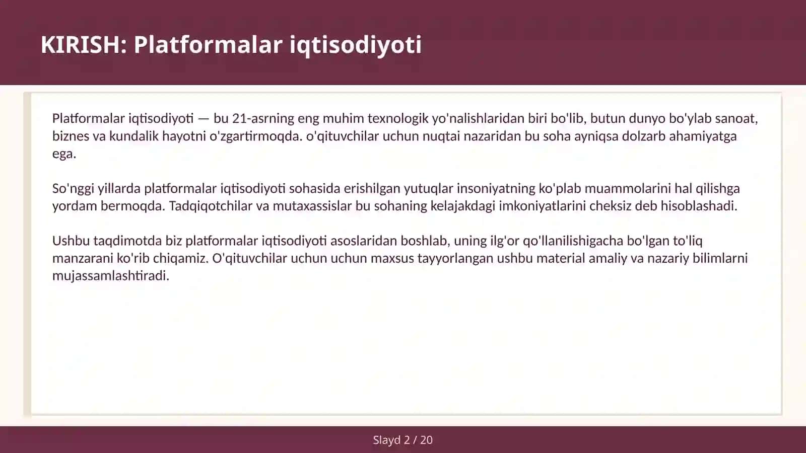 Platformalar Iqtisodiyoti 2