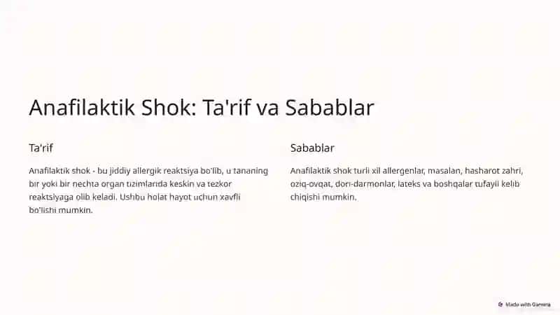 Anafilaktik Shok: Umumiy Ma'lumot 2