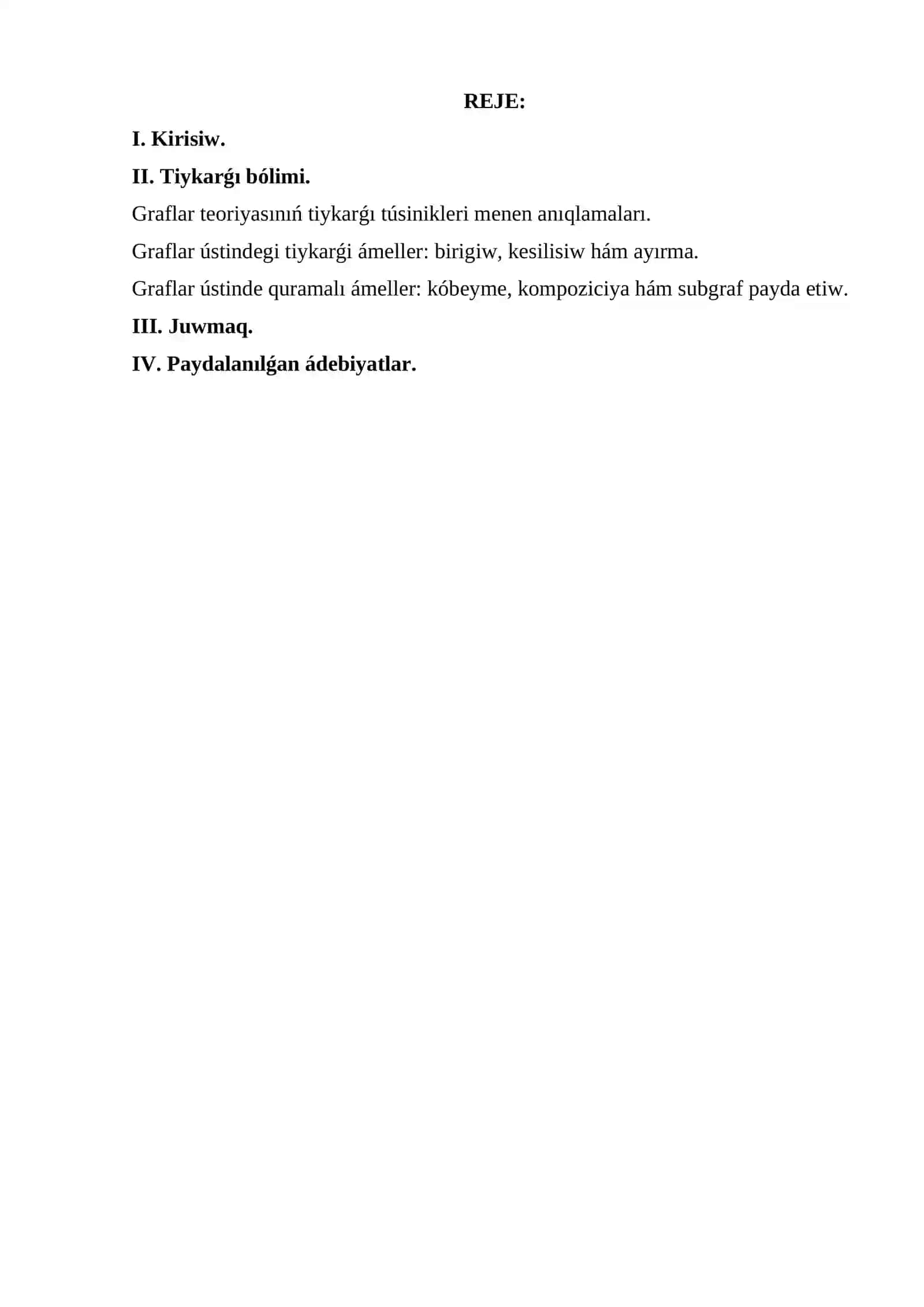 Graflar ústinde tiykarǵı ámeller 2