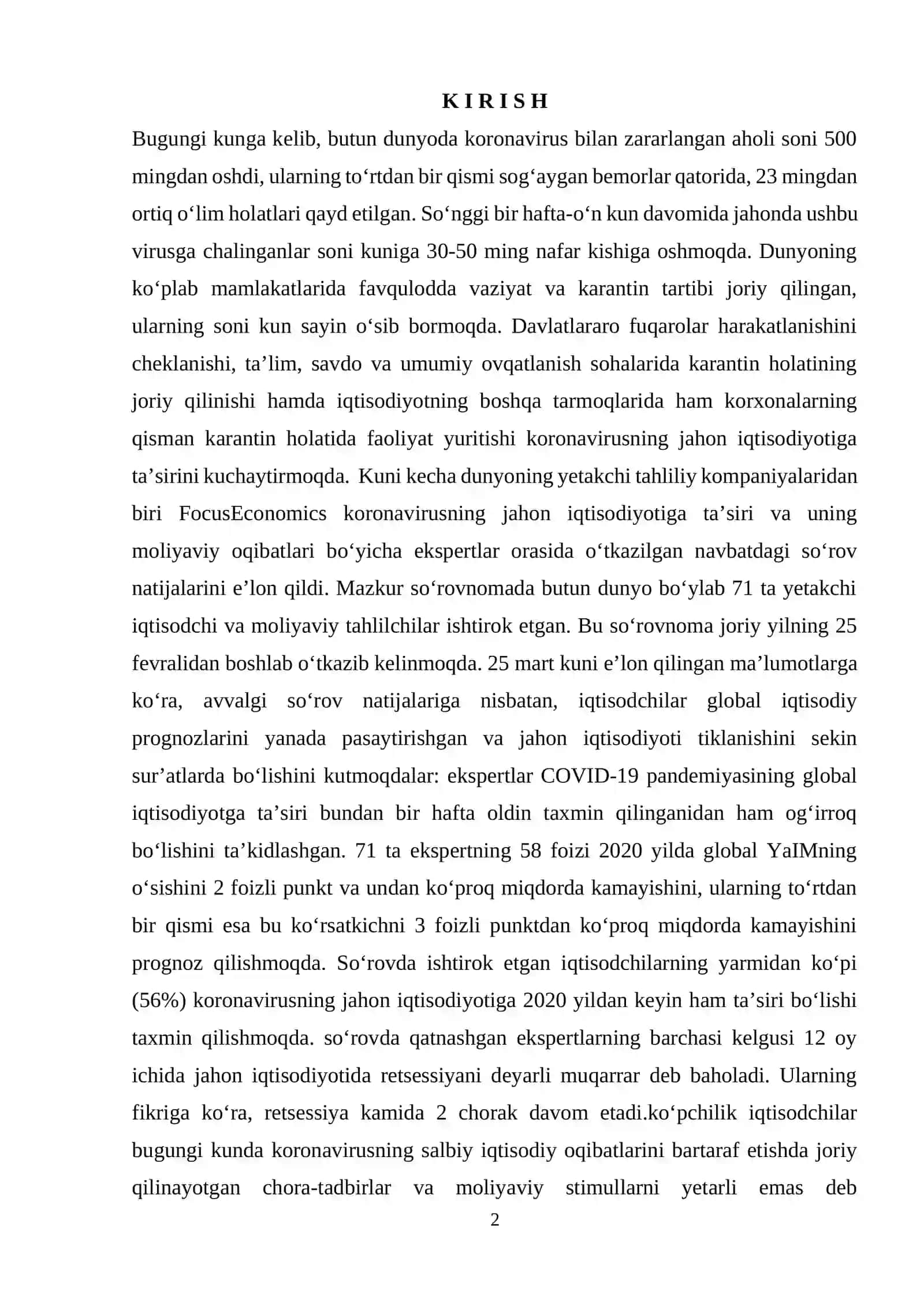 Covid-19 pandemiyasining O’zbekiston iqtisodiyotiga tasiri 2