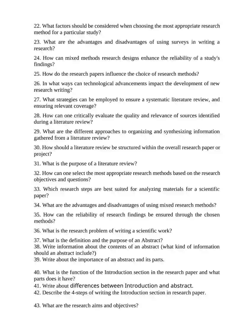 Questions on the Reading and Writing course 2